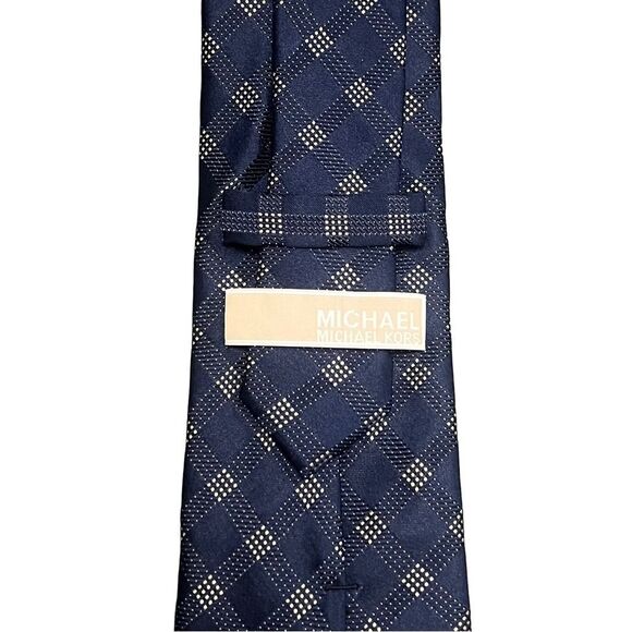 2for25 Michael Kors Silk Men Tie Blue Beige Plaid Check Classic Designer Necktie - Picture 15 of 16